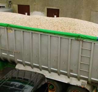 A truck carrying biomass fuel
