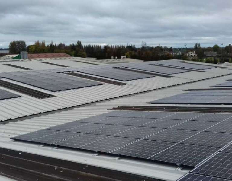 Newly installed solar panels on the roof of a building