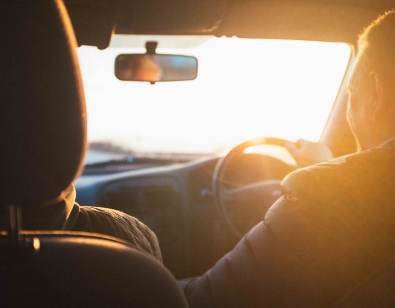 Driving at sunset