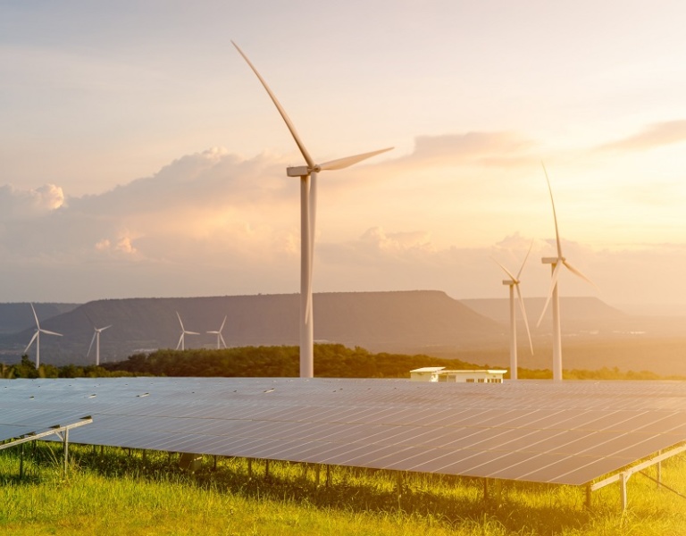 An image of wind and solar sustainable energy solutions