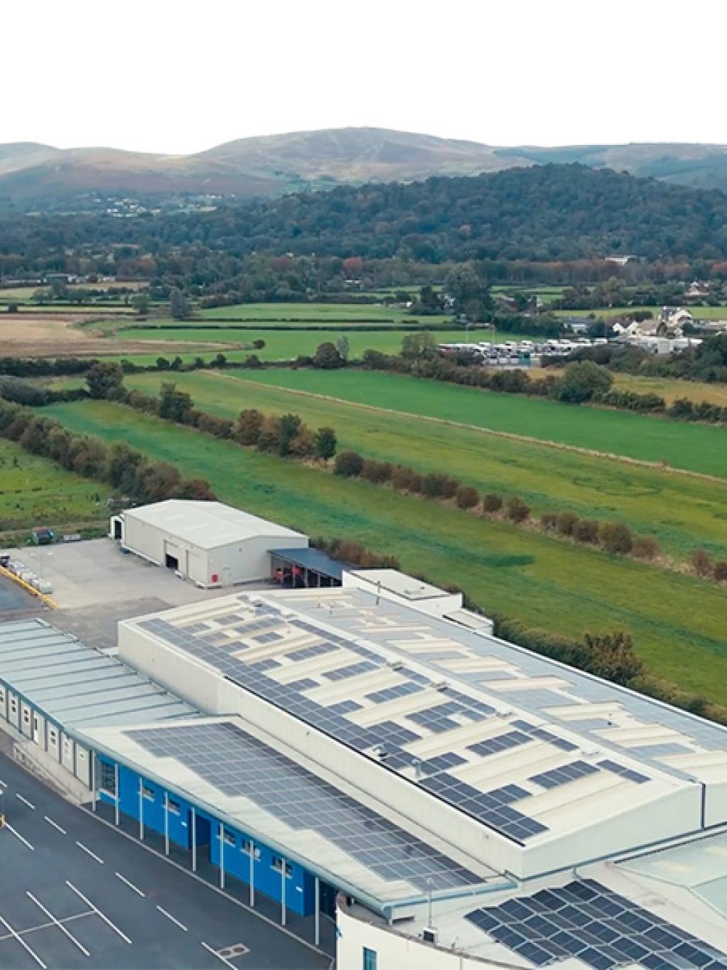 Aerial view of solar panels on roof at Bellurgan Precision Engineering Ltd.