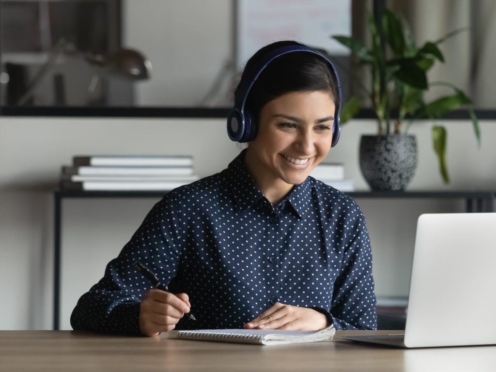 Woman attending webinar
