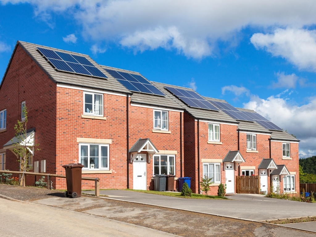 Solar panels on a row of houses
